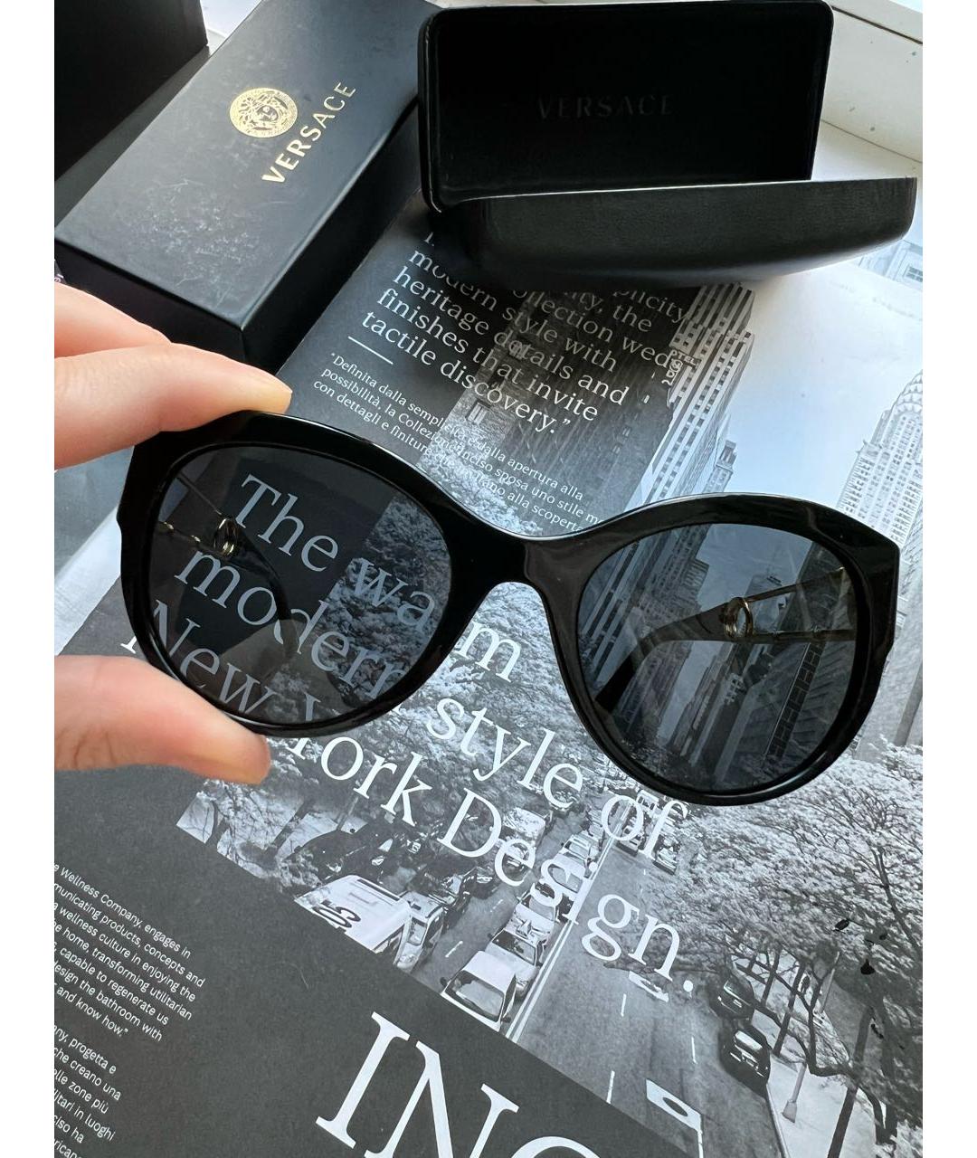VERSACE Черные пластиковые солнцезащитные очки, фото 6