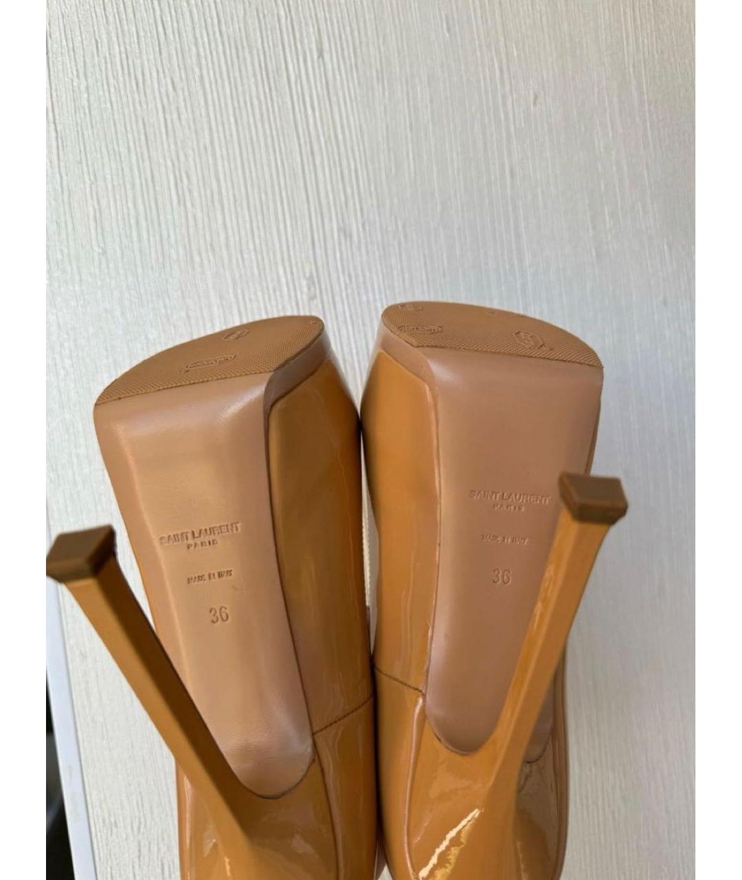 SAINT LAURENT Бежевые туфли из лакированной кожи, фото 6