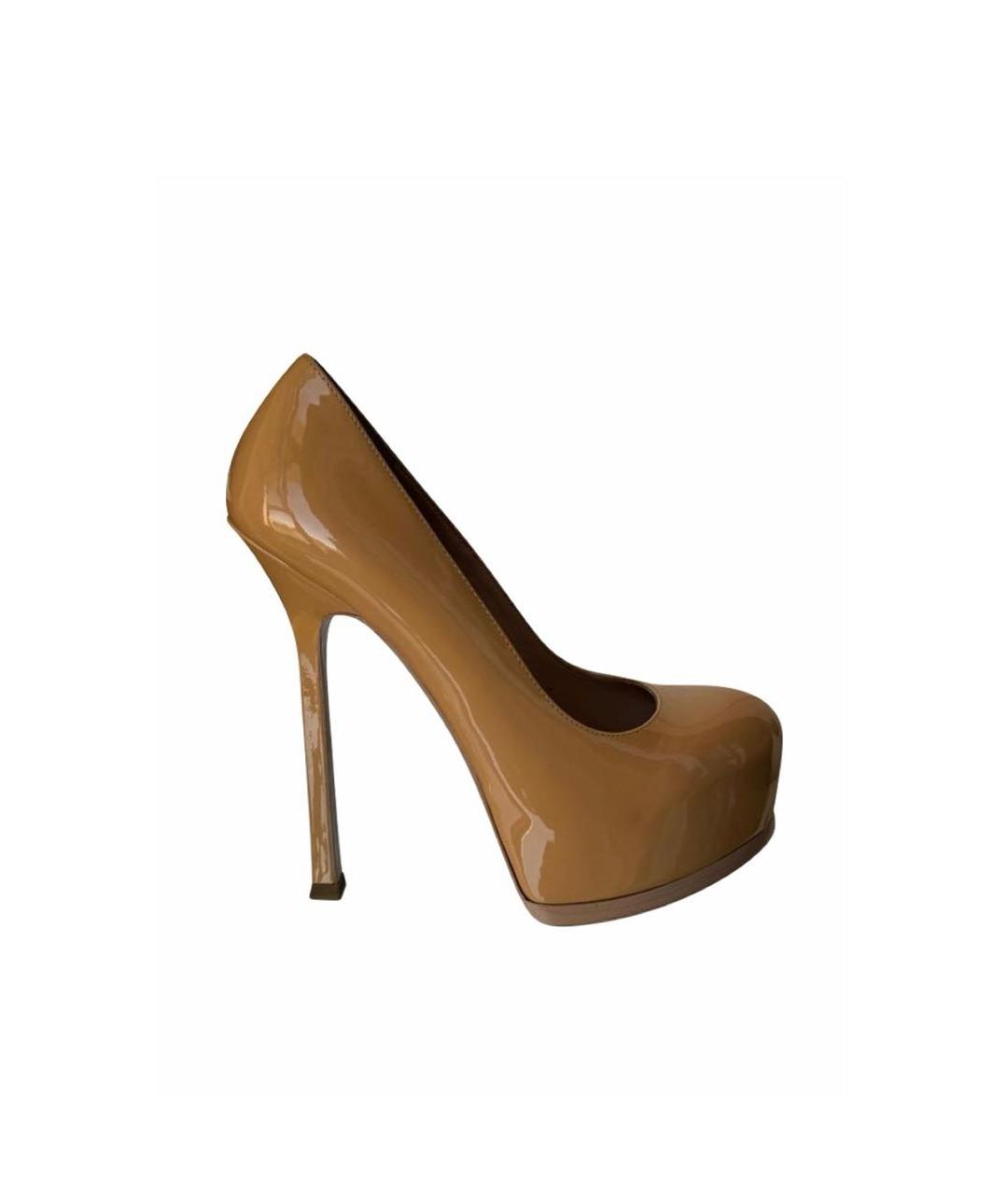 SAINT LAURENT Бежевые туфли из лакированной кожи, фото 8