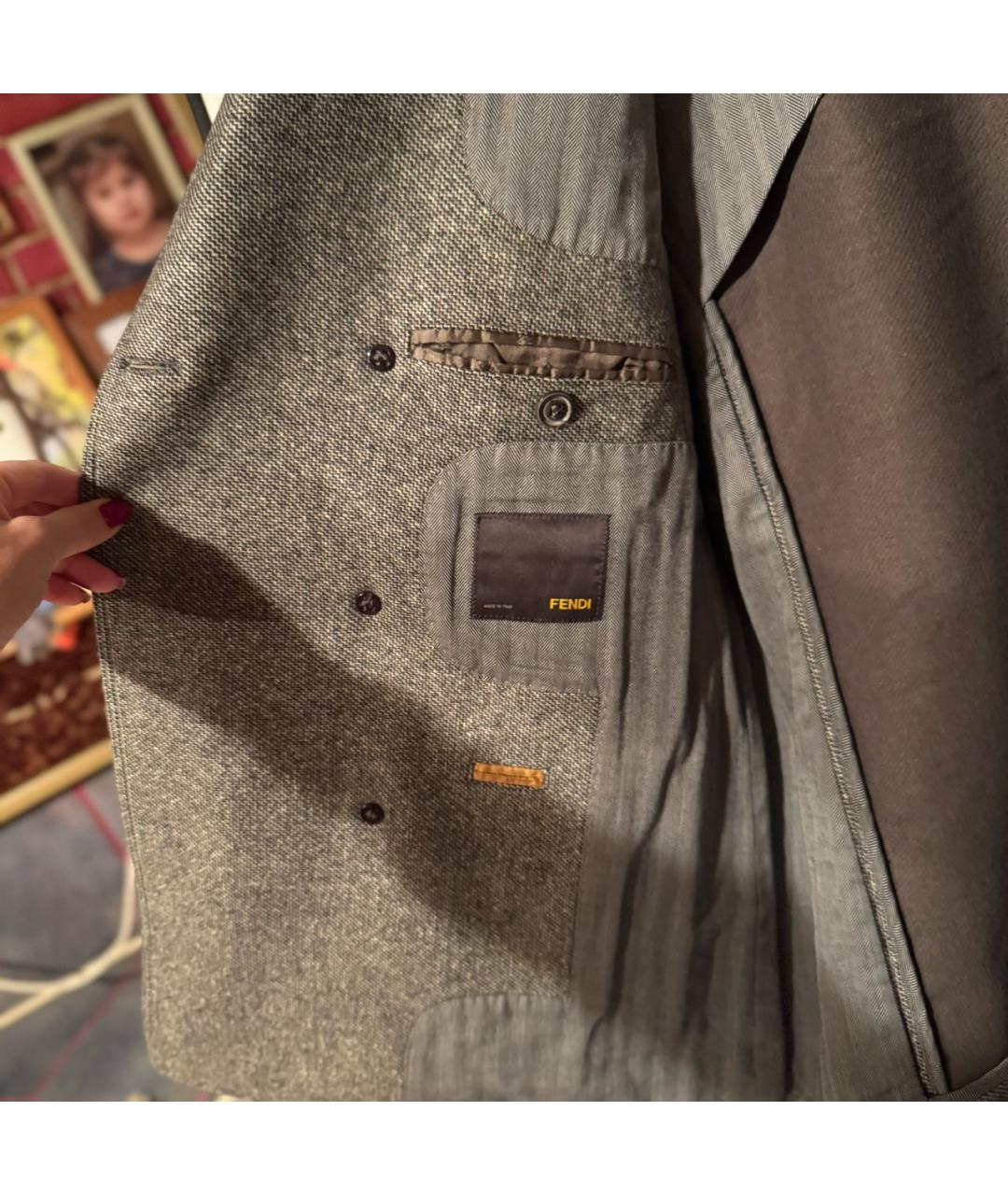 FENDI Серое шерстяное пальто, фото 4
