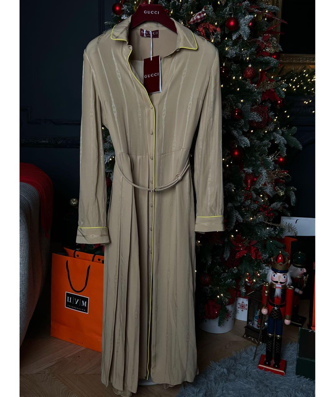 GUCCI Бежевое шелковое повседневное платье, фото 7
