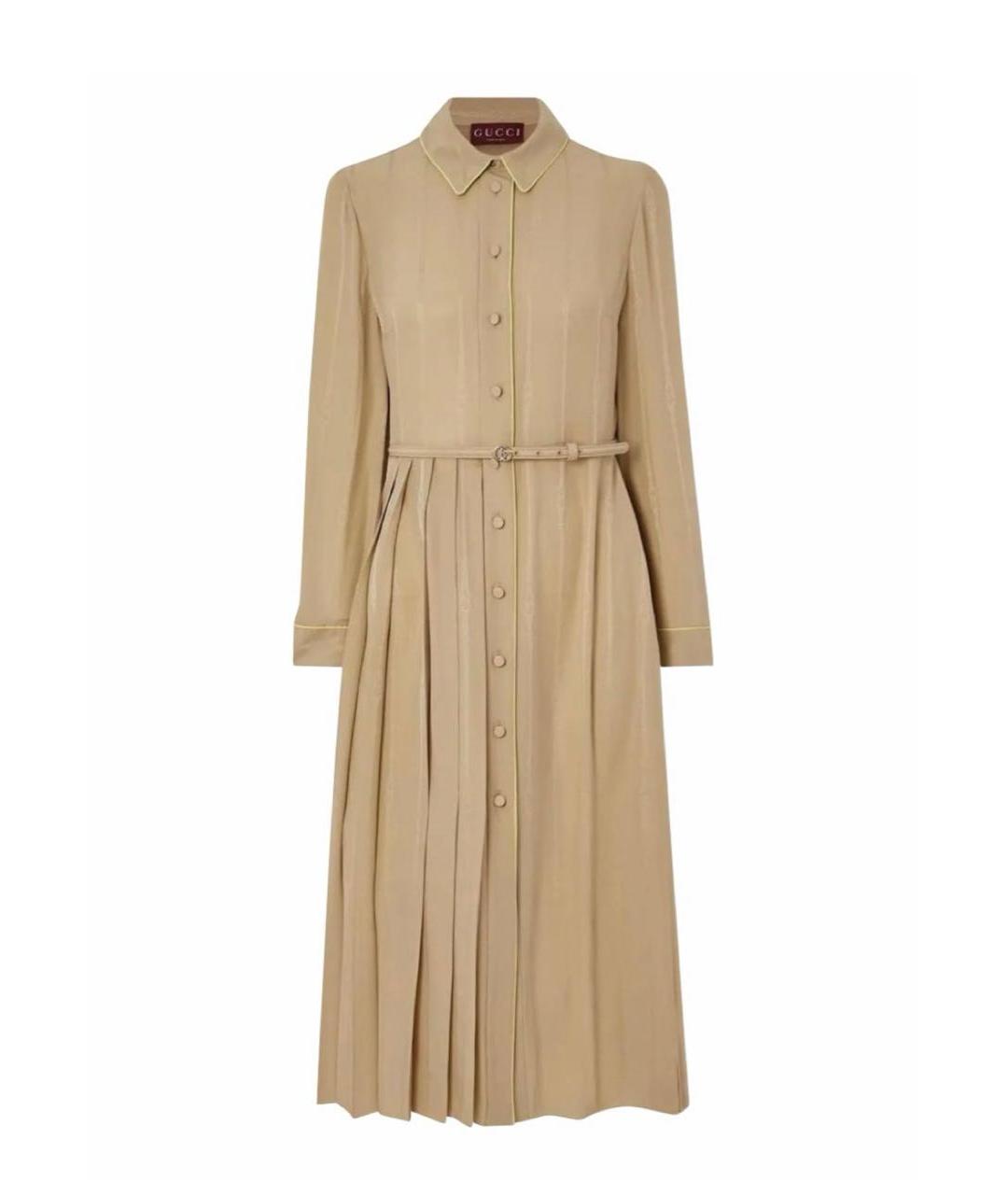 GUCCI Бежевое шелковое повседневное платье, фото 9