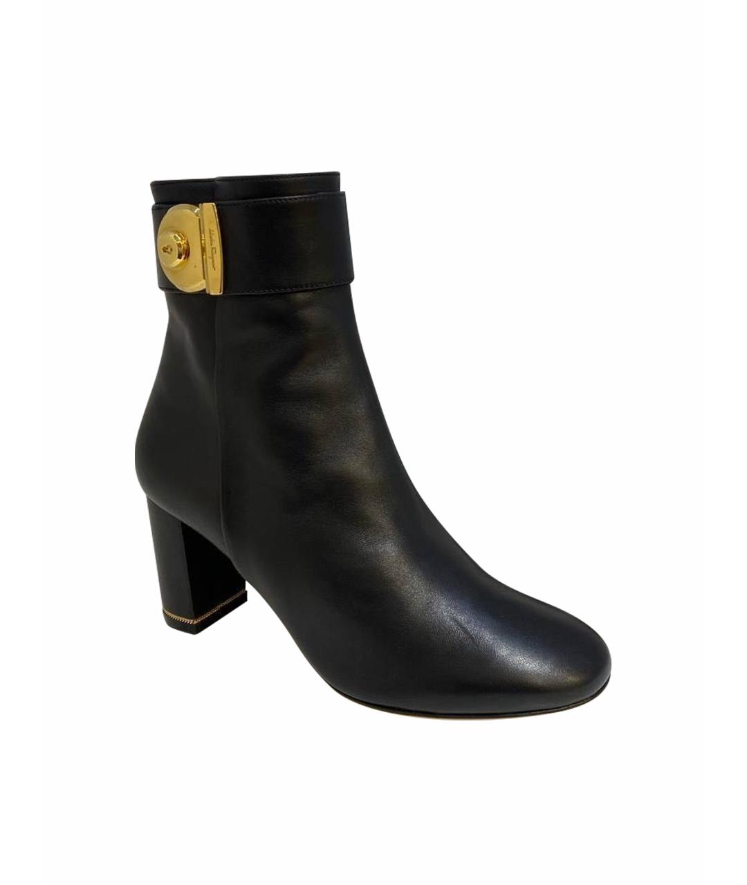 FERRAGAMO Черные кожаные ботинки, фото 1