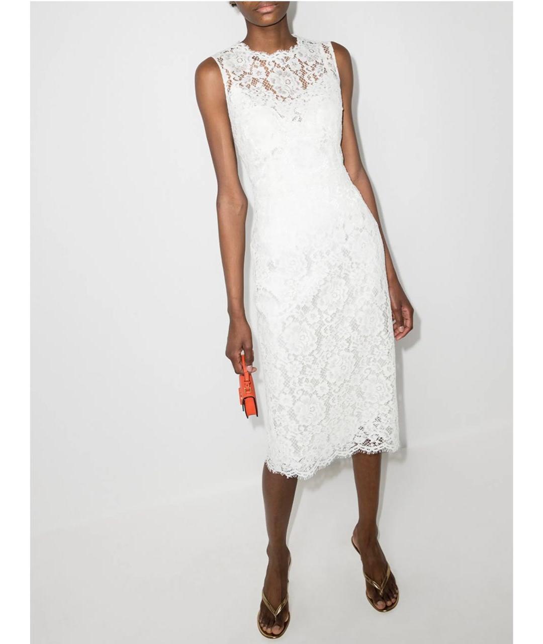 DOLCE&GABBANA Белое кружевное коктейльное платье, фото 2