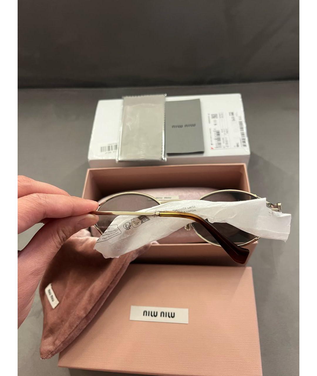 MIU MIU Коричневые металлические солнцезащитные очки, фото 5