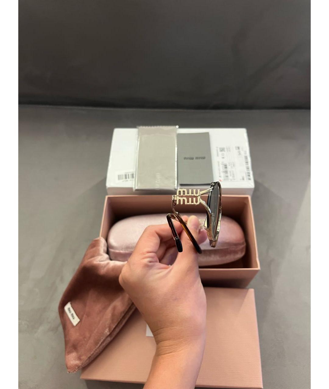 MIU MIU Коричневые металлические солнцезащитные очки, фото 7