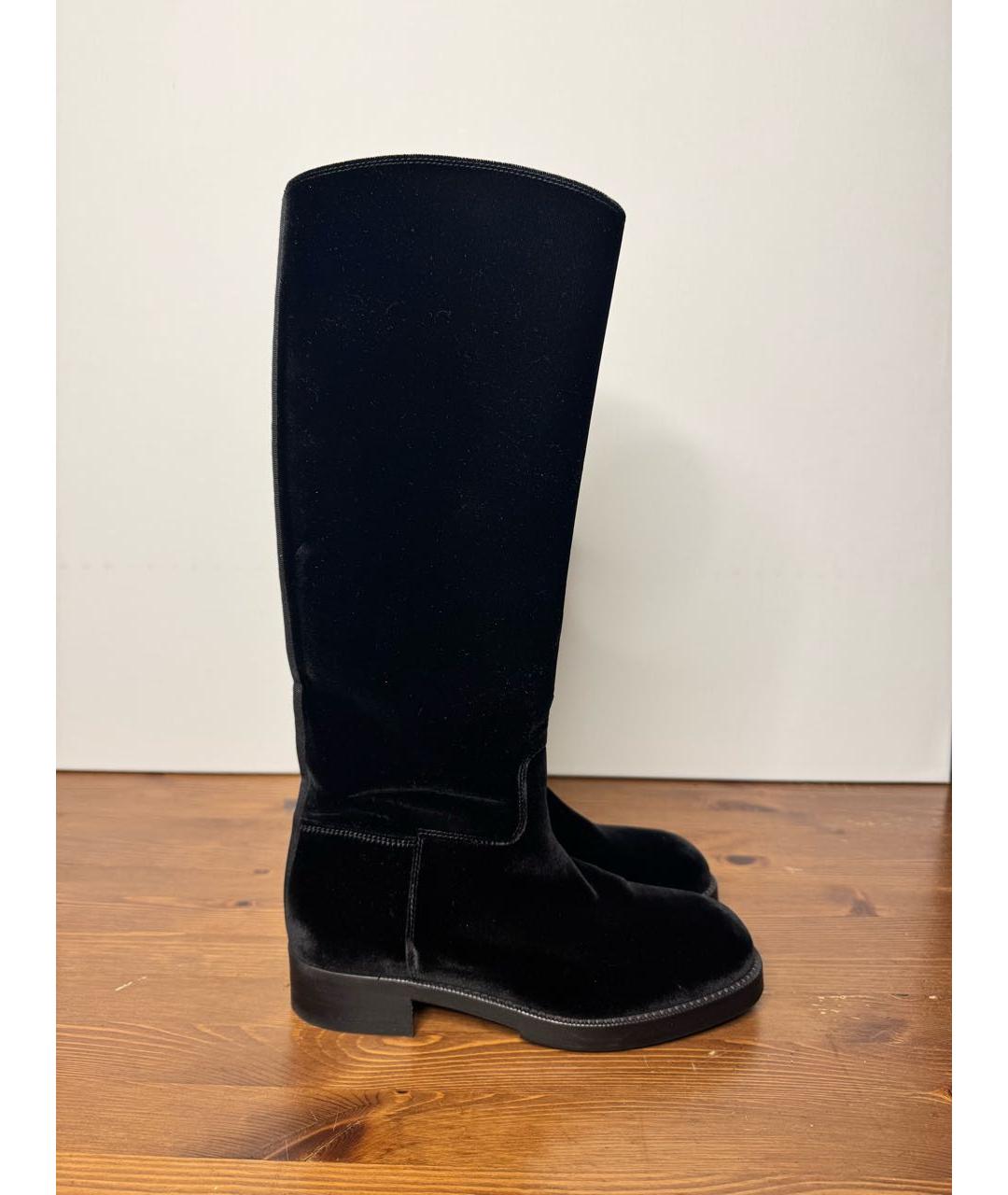 CHANEL Черные бархатные сапоги, фото 5