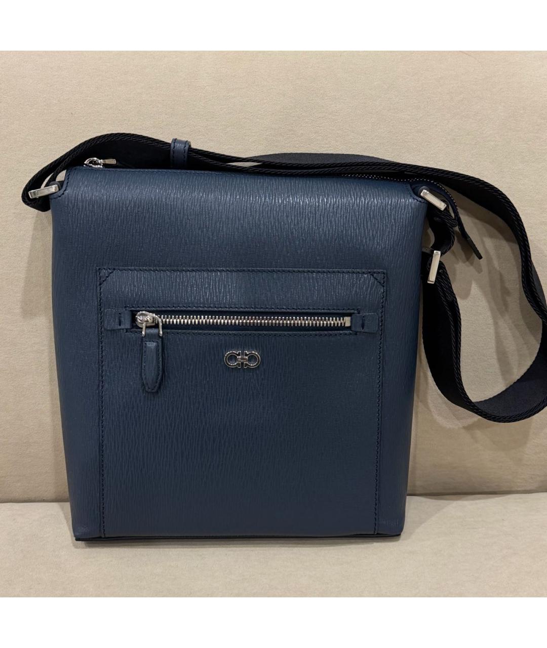 FERRAGAMO Синяя кожаная сумка на плечо, фото 5