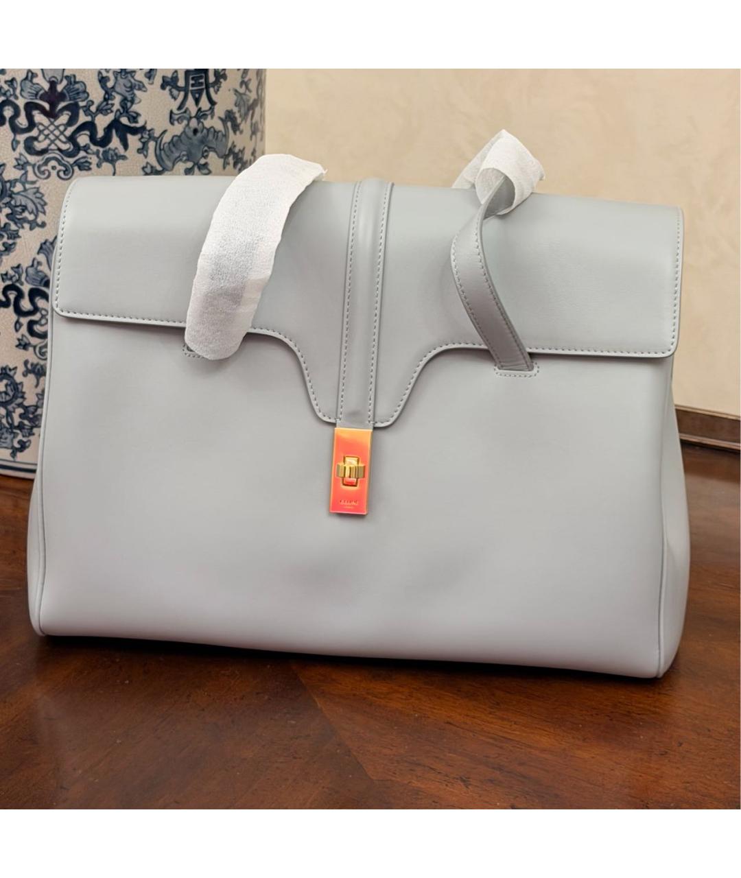 CELINE Серая кожаная сумка тоут, фото 7