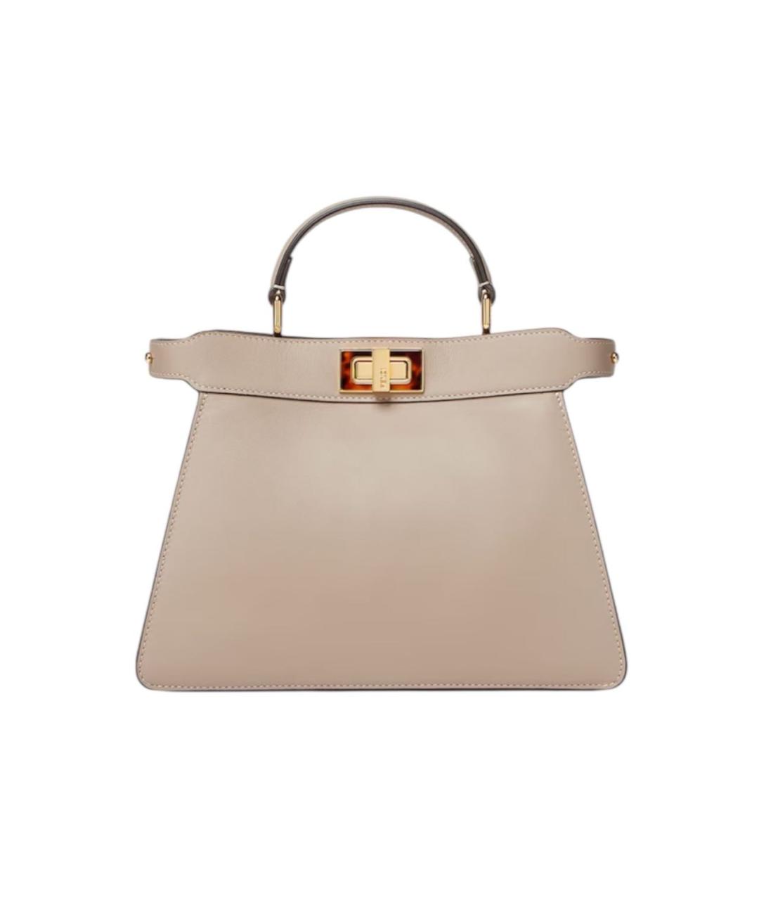FENDI Бежевая кожаная сумка с короткими ручками, фото 8