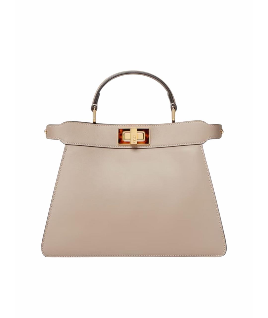 FENDI Бежевая кожаная сумка с короткими ручками, фото 1
