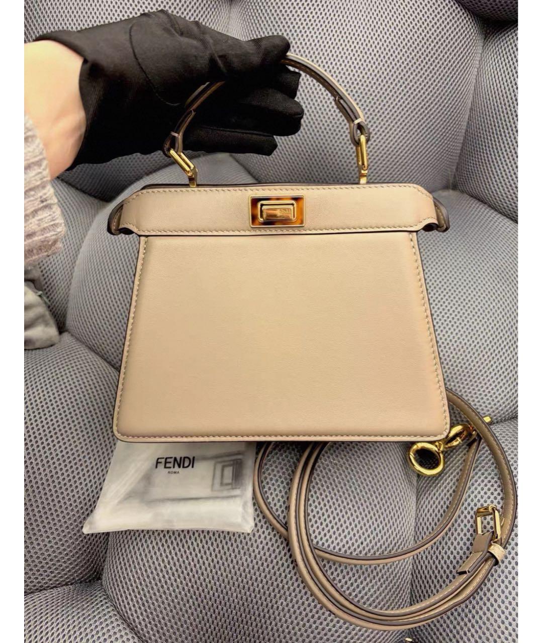 FENDI Бежевая кожаная сумка с короткими ручками, фото 4