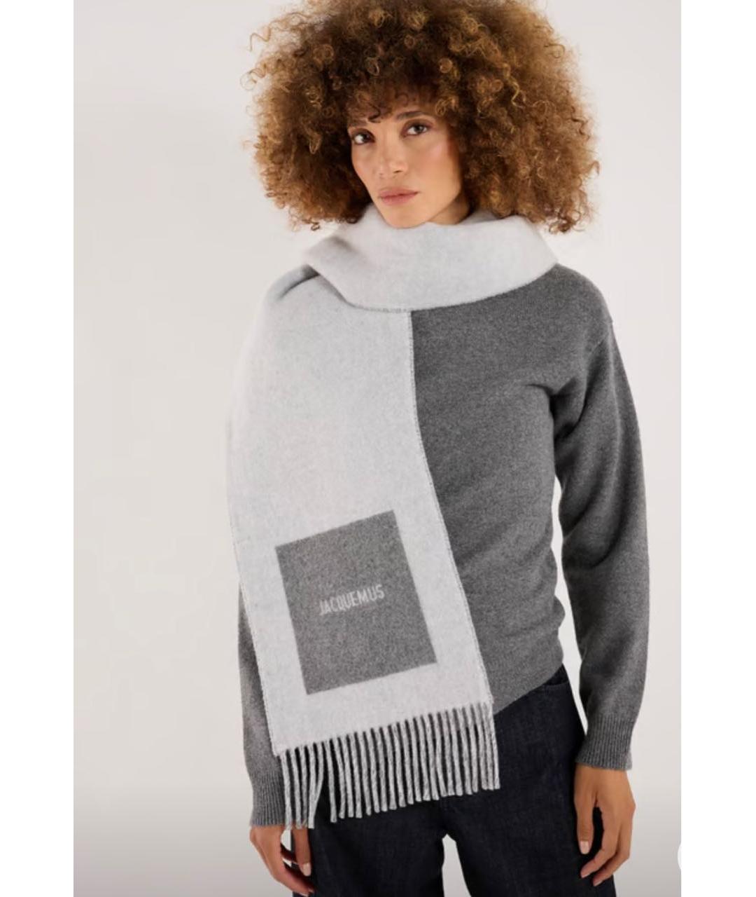 JACQUEMUS Серый шерстяной шарф, фото 7