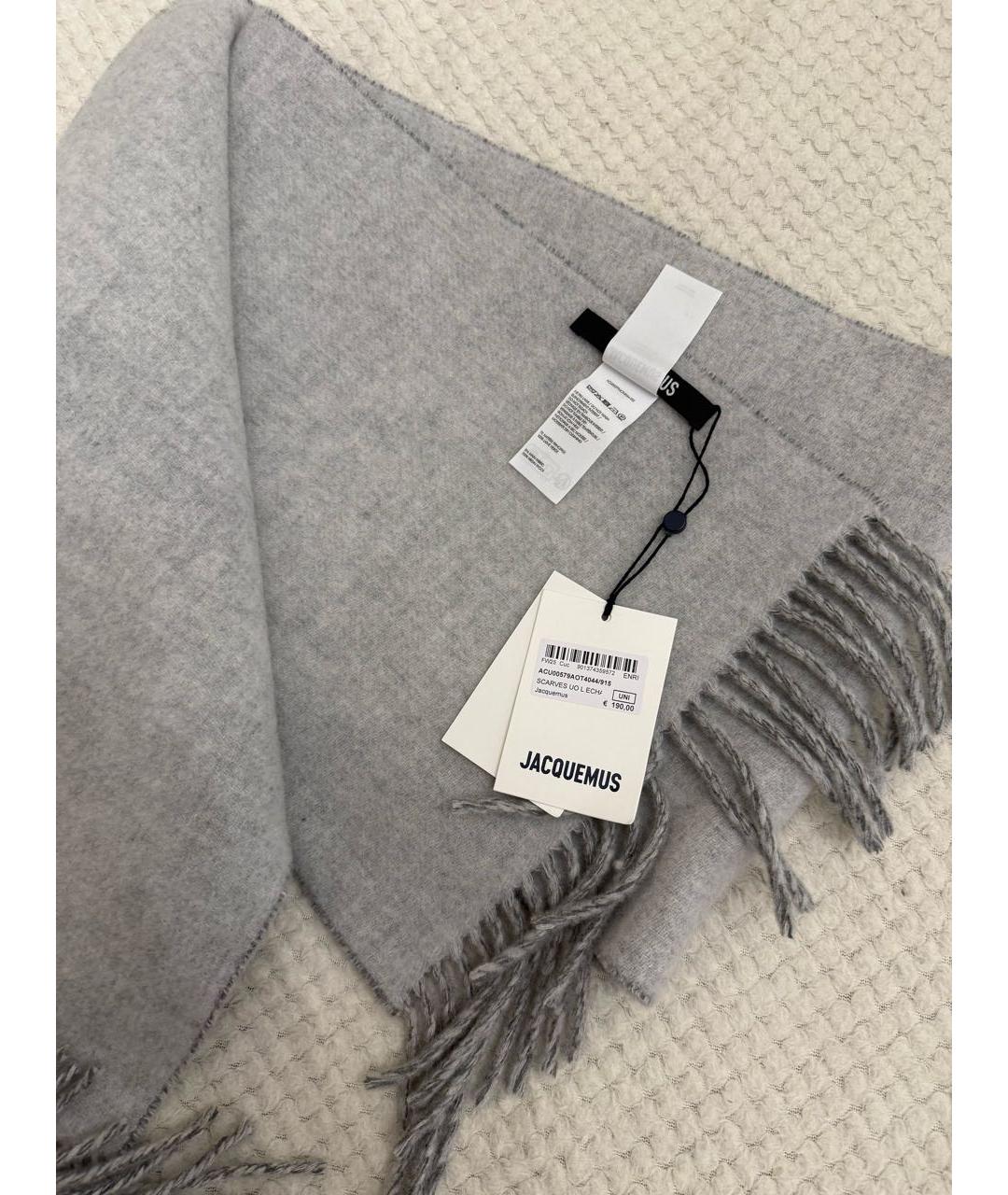 JACQUEMUS Серый шерстяной шарф, фото 6