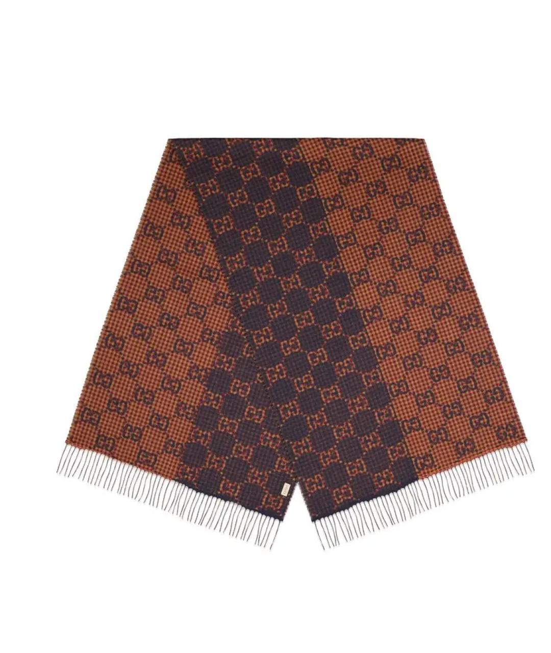 GUCCI Коричневый шерстяной шарф, фото 2