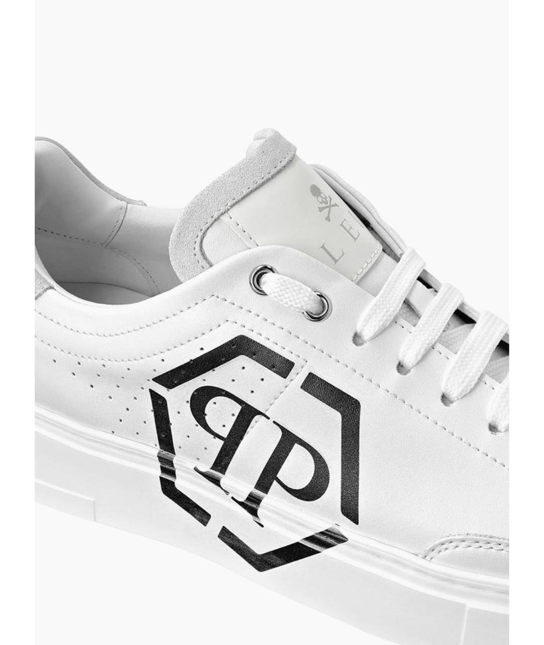 PHILIPP PLEIN Белые кожаные низкие кроссовки / кеды, фото 3
