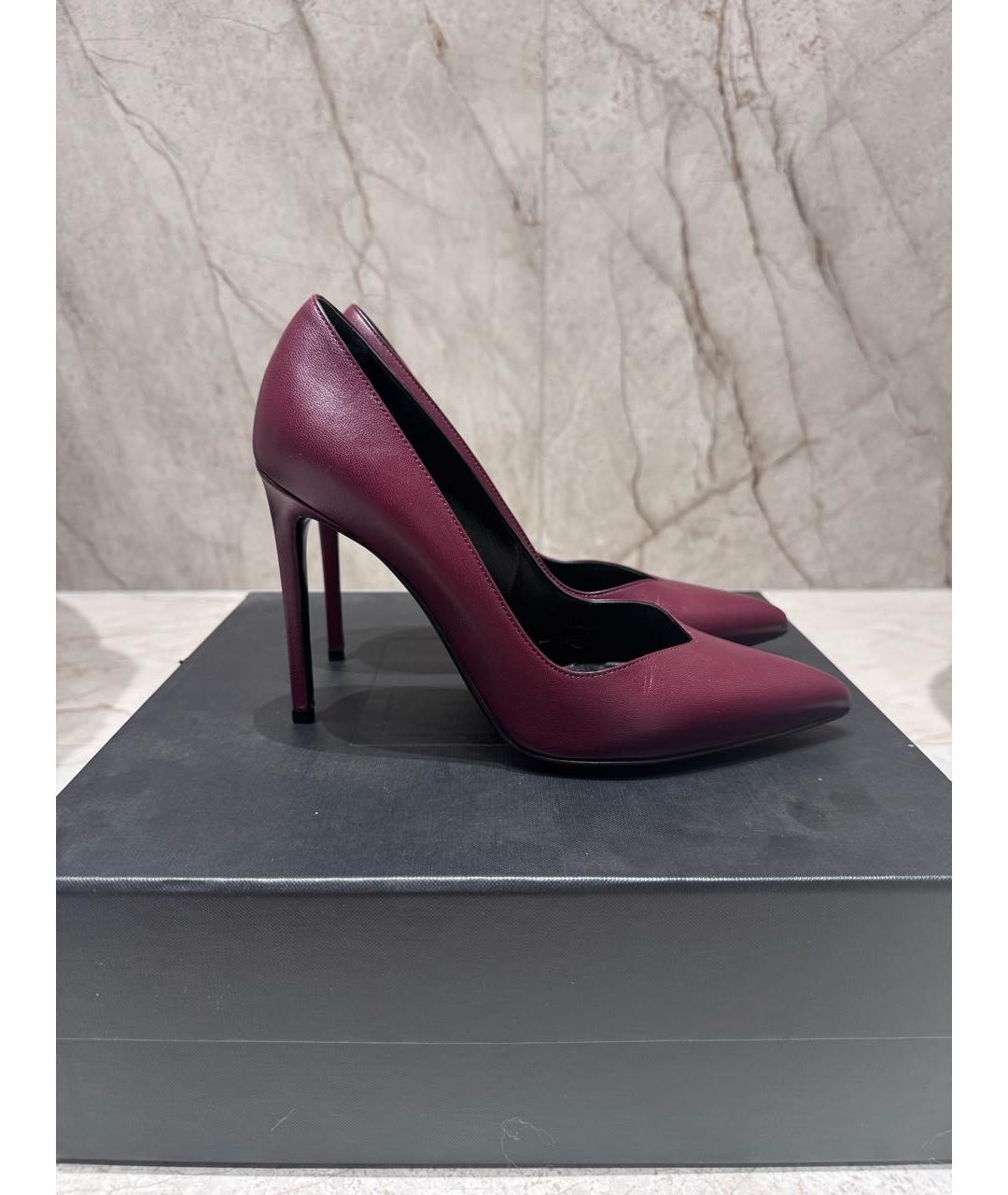 SAINT LAURENT Бордовые кожаные туфли, фото 2