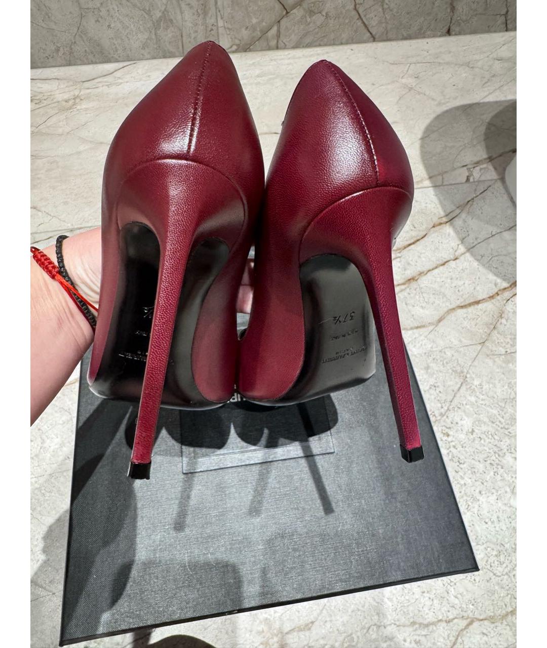 SAINT LAURENT Бордовые кожаные туфли, фото 8
