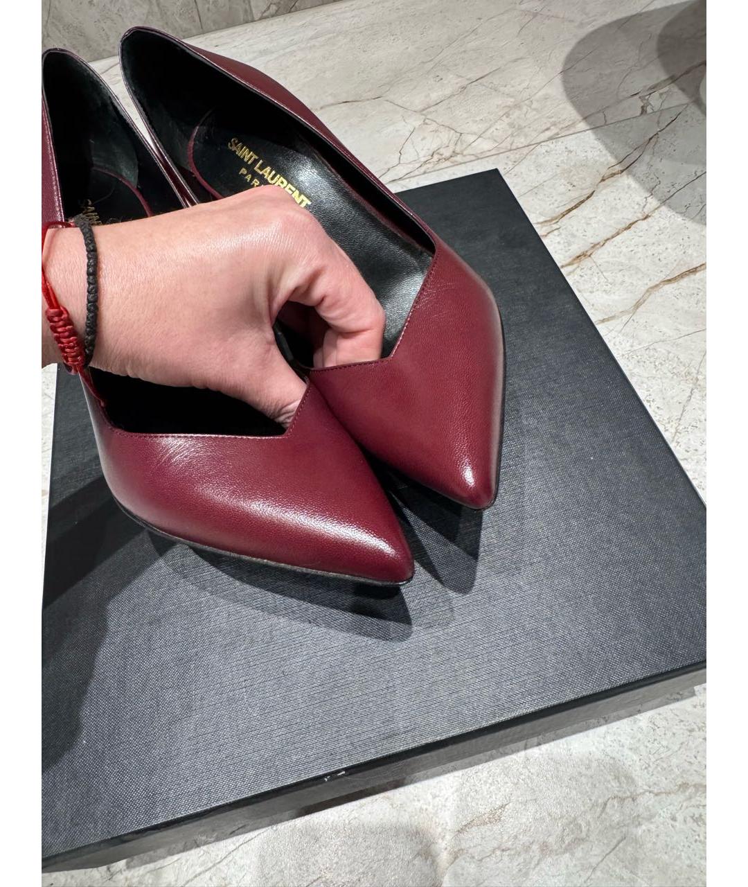 SAINT LAURENT Бордовые кожаные туфли, фото 7