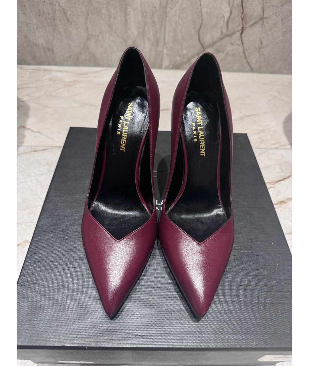 SAINT LAURENT Бордовые кожаные туфли, фото 3