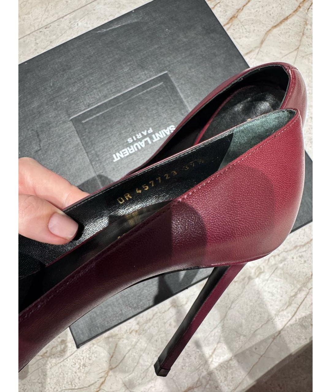 SAINT LAURENT Бордовые кожаные туфли, фото 6