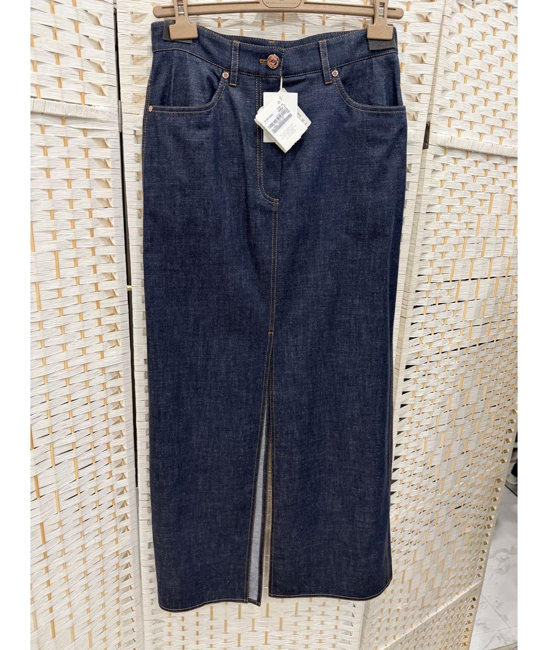 BRUNELLO CUCINELLI Синяя хлопковая юбка макси, фото 4