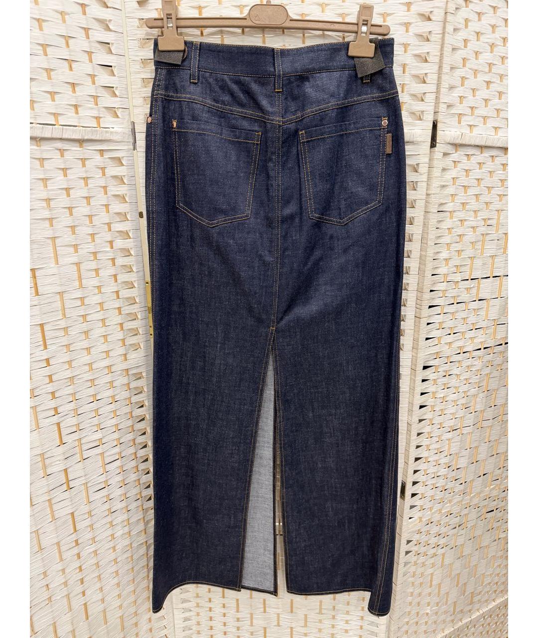 BRUNELLO CUCINELLI Синяя хлопковая юбка макси, фото 2