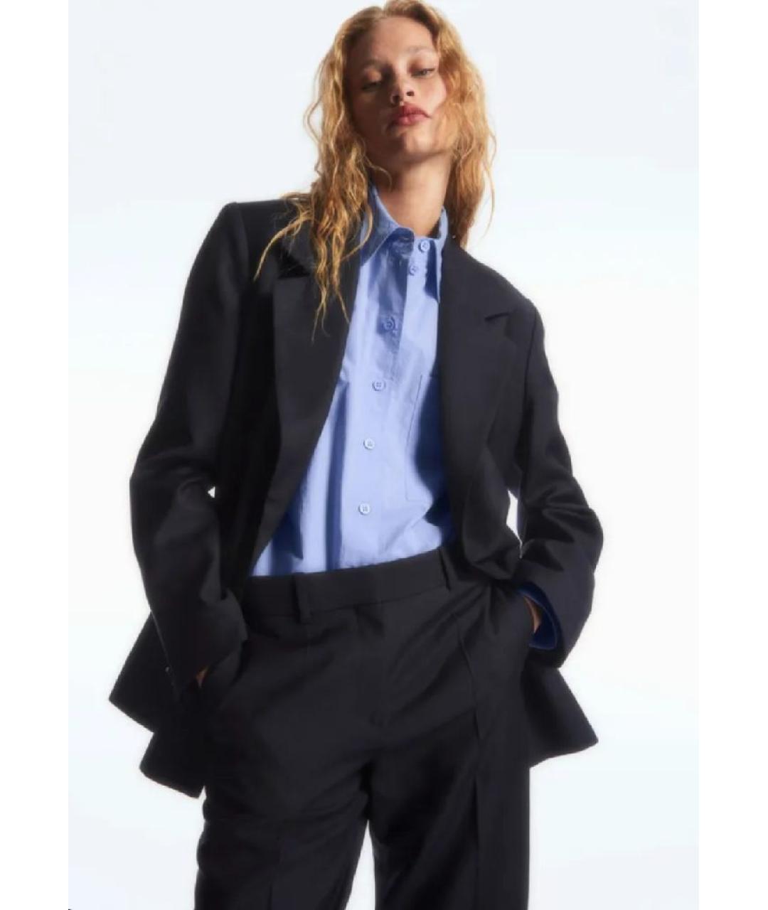 COS Темно-синие шерстяные брюки узкие, фото 4