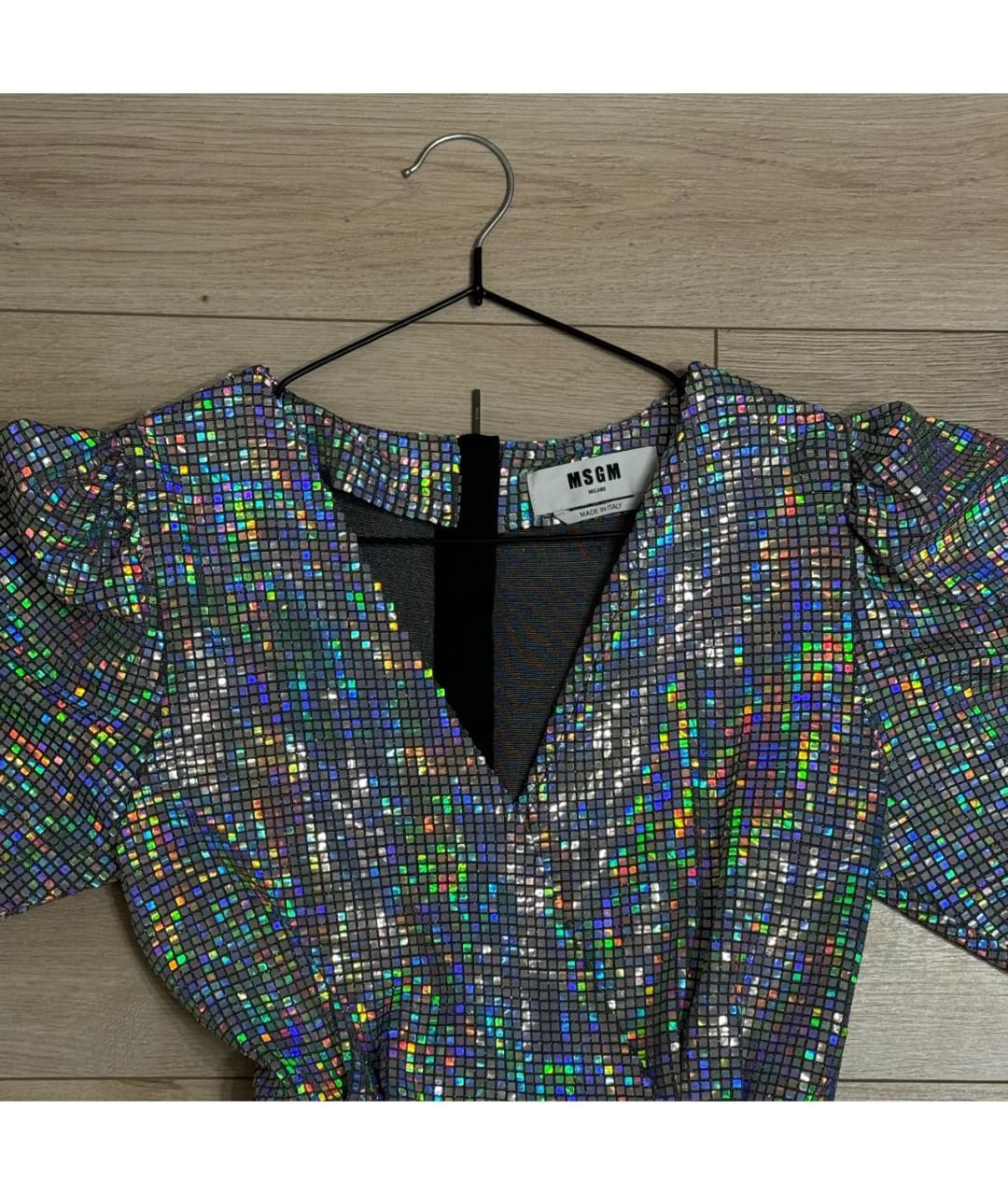 MSGM Серебряное полиэстеровое коктейльное платье, фото 3