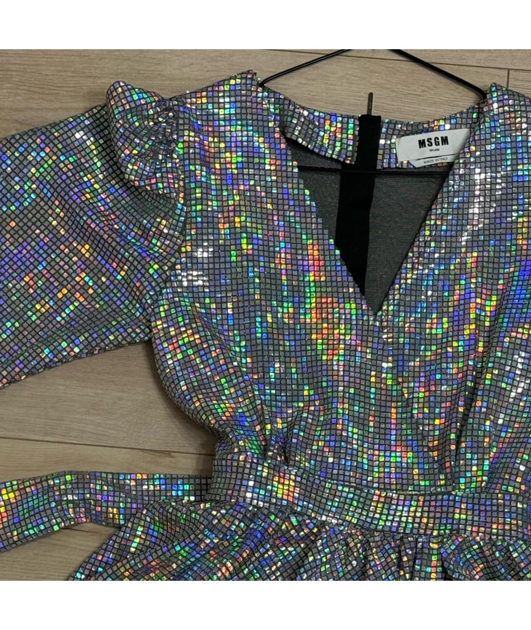 MSGM Серебряное полиэстеровое коктейльное платье, фото 4