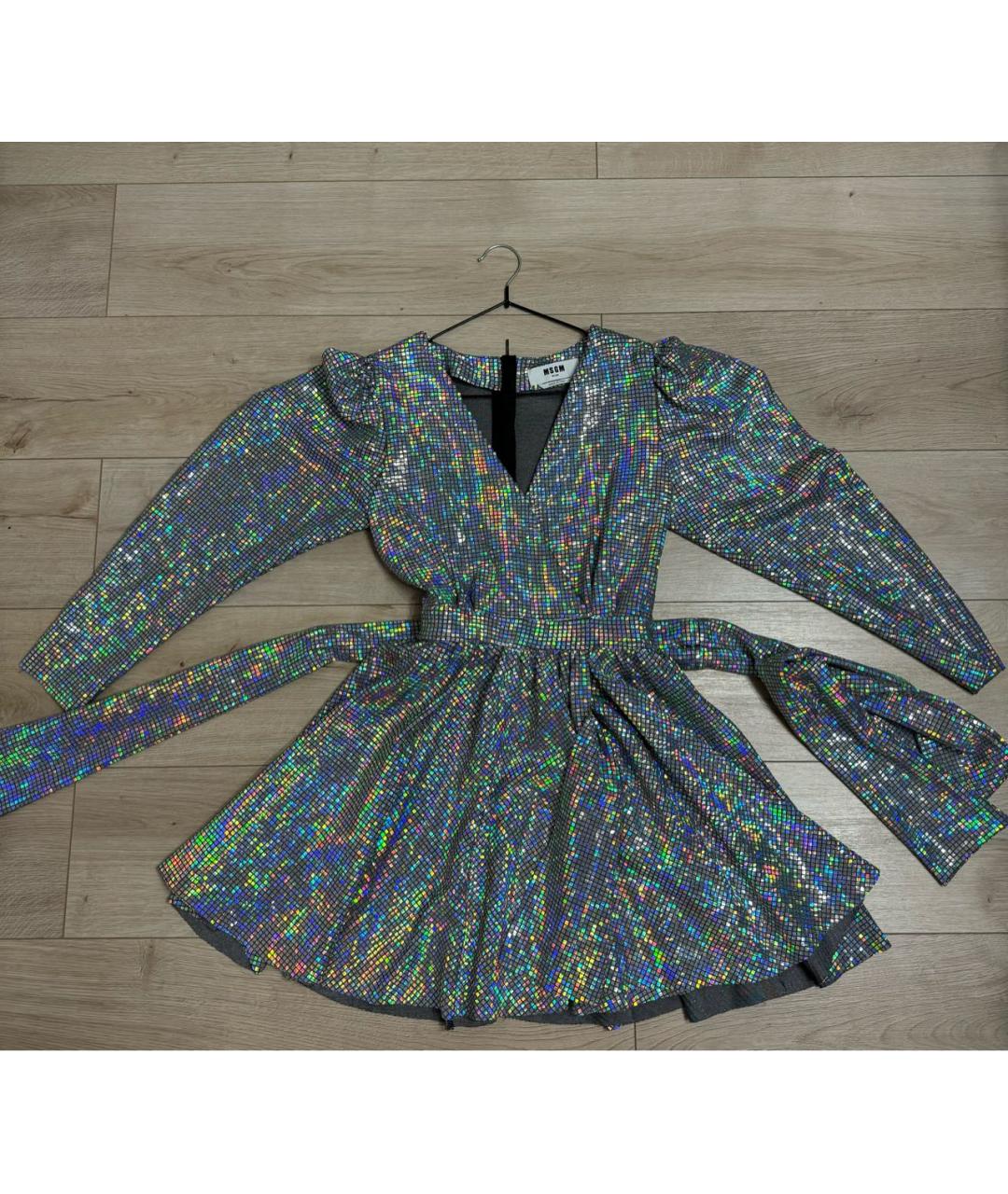 MSGM Серебряное полиэстеровое коктейльное платье, фото 5