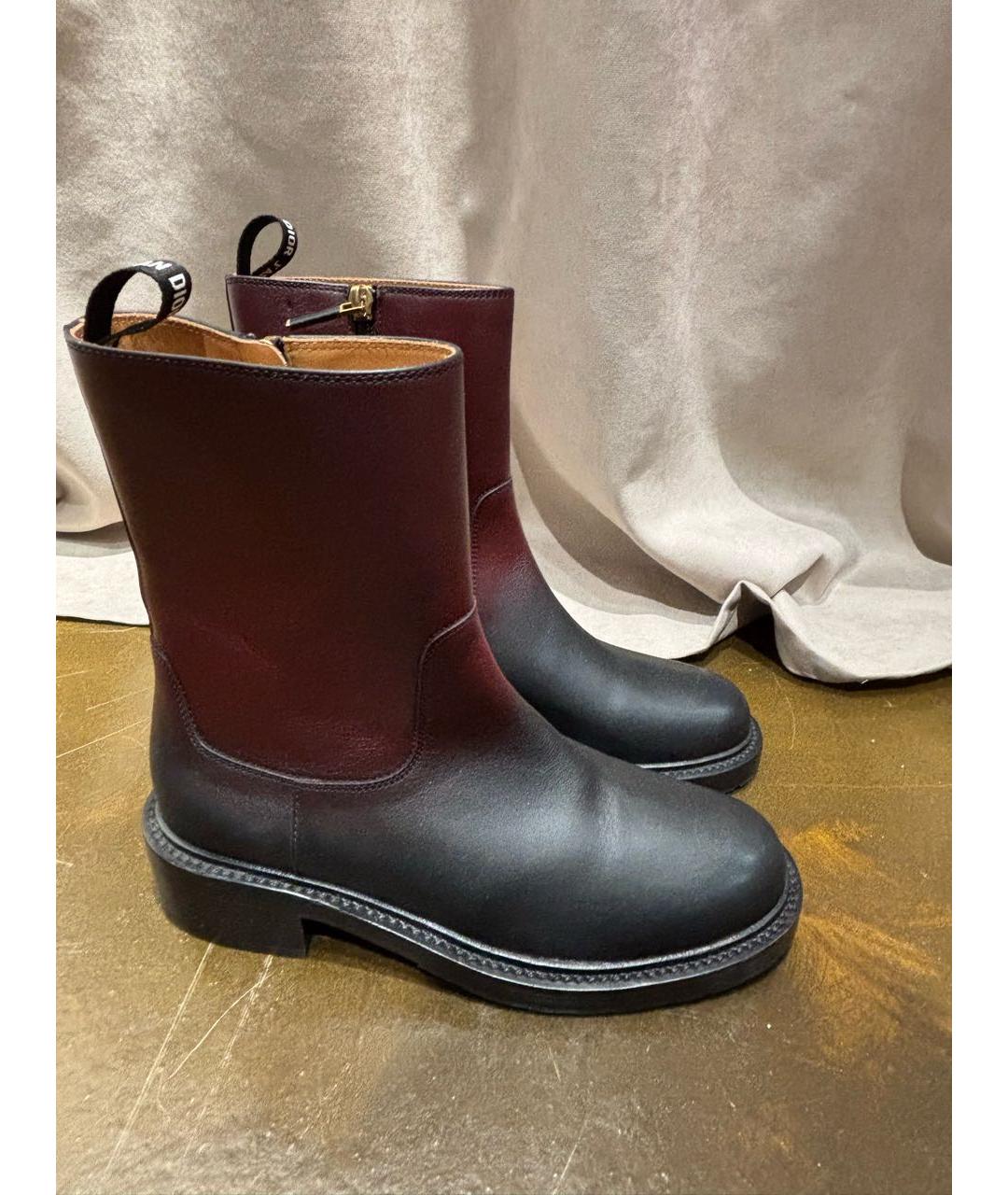 CHRISTIAN DIOR Бордовые кожаные полусапоги, фото 9