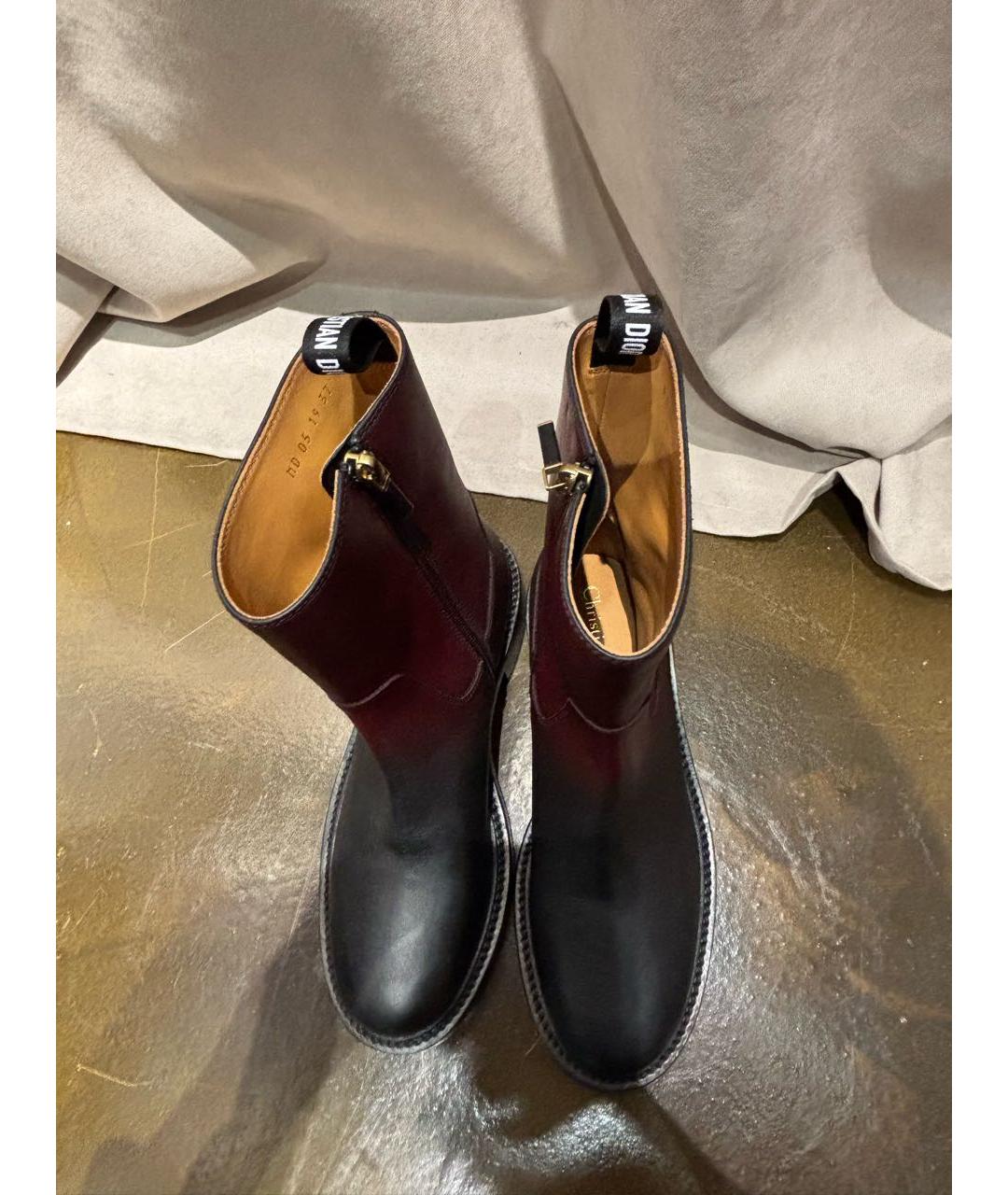CHRISTIAN DIOR Бордовые кожаные полусапоги, фото 3