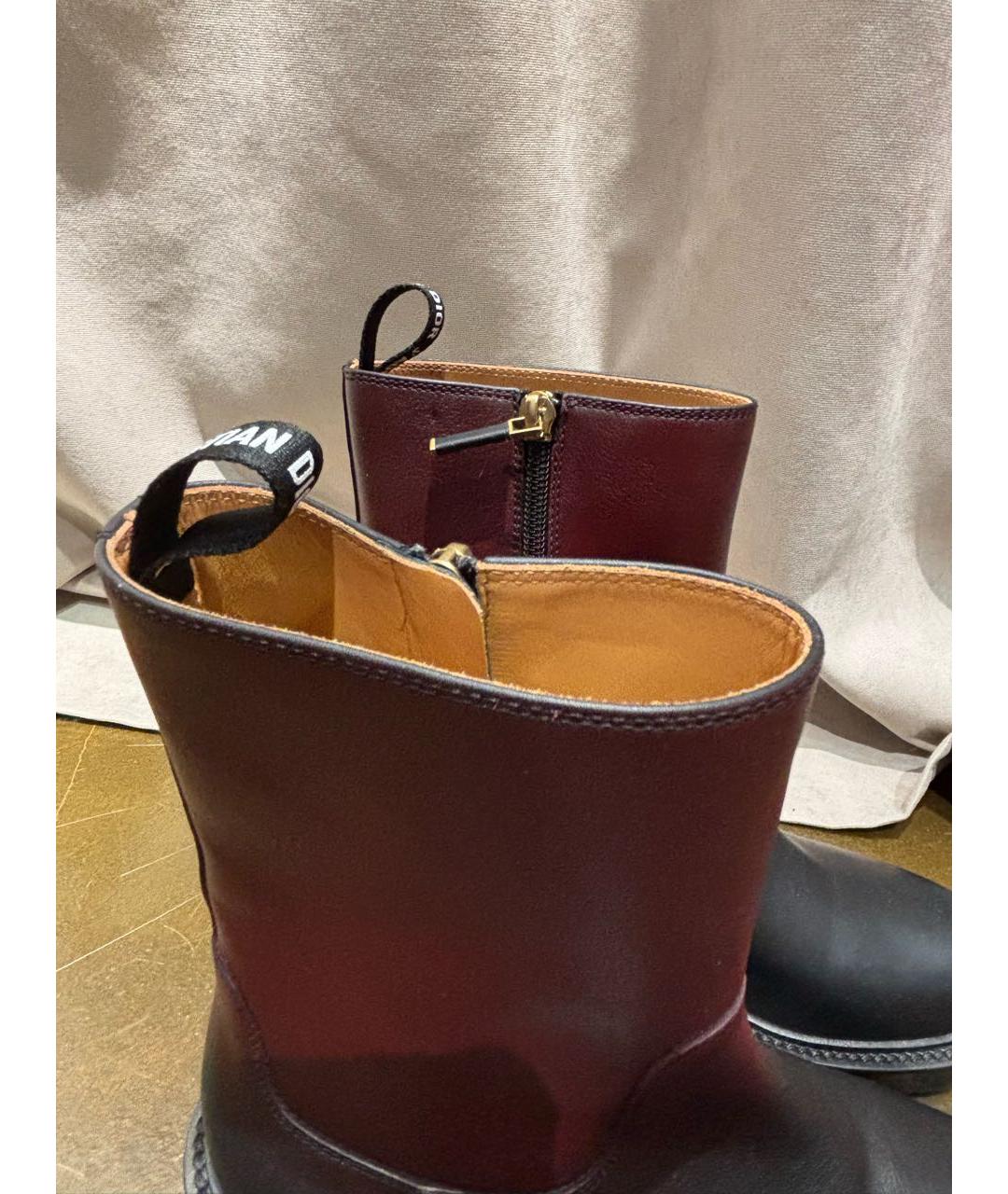 CHRISTIAN DIOR Бордовые кожаные полусапоги, фото 8