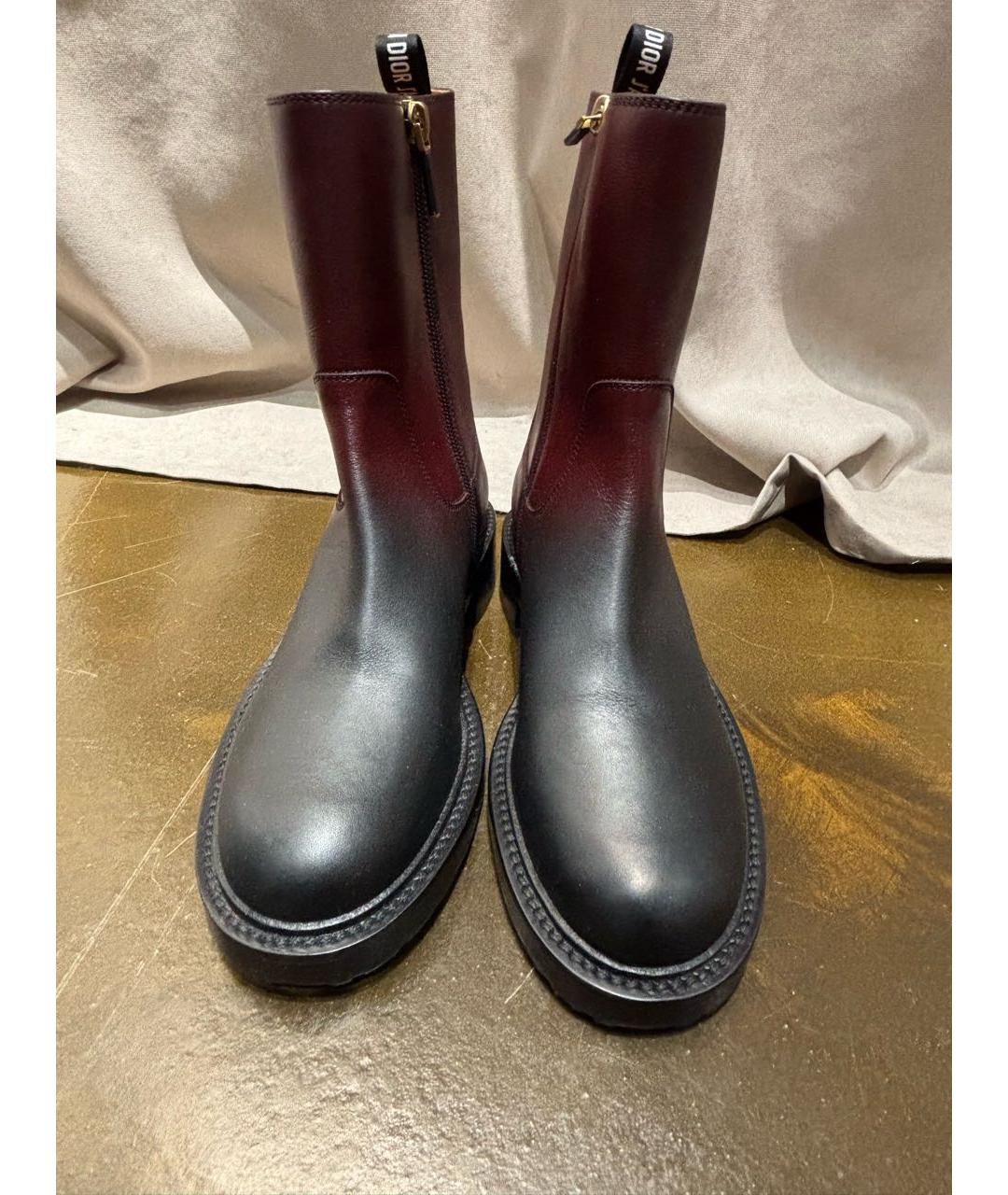 CHRISTIAN DIOR Бордовые кожаные полусапоги, фото 2