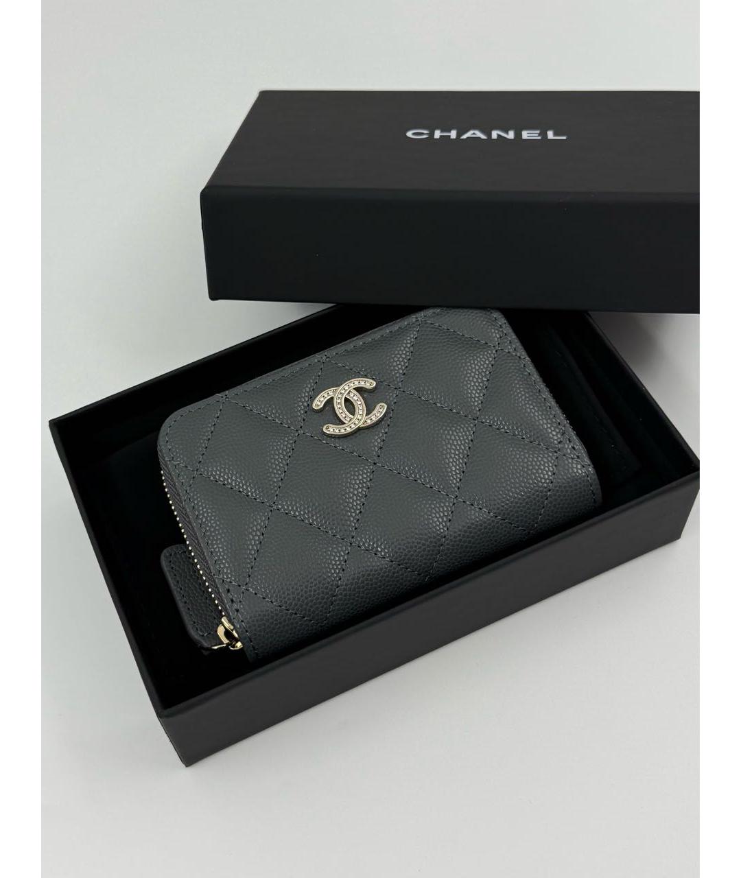 CHANEL Антрацитовый кожаный кошелек, фото 3