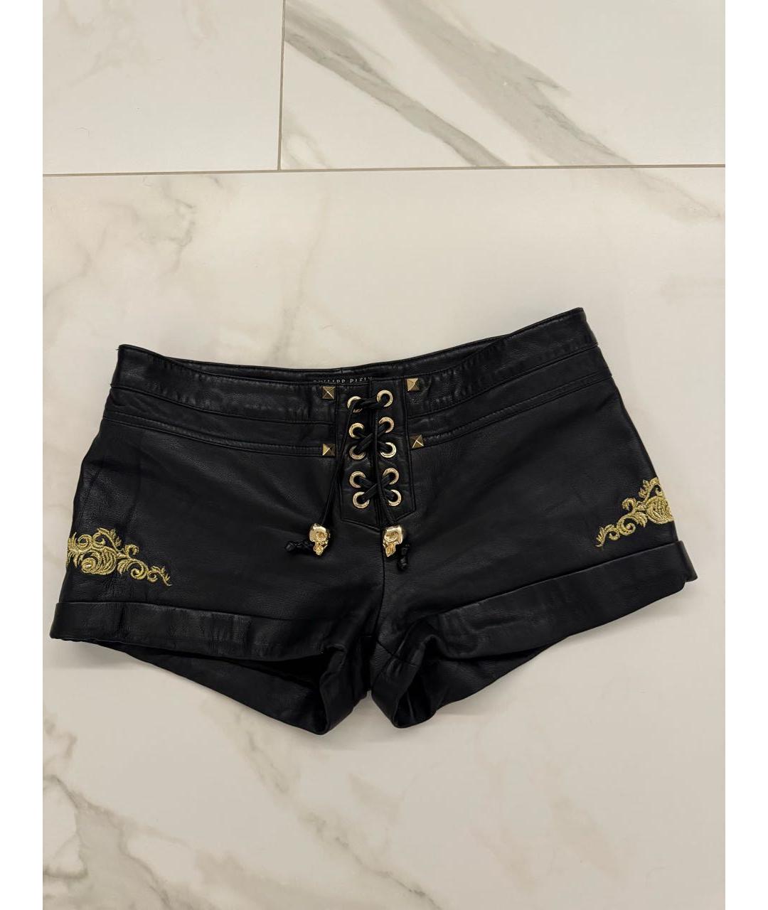 PHILIPP PLEIN Черные кожаные шорты, фото 7