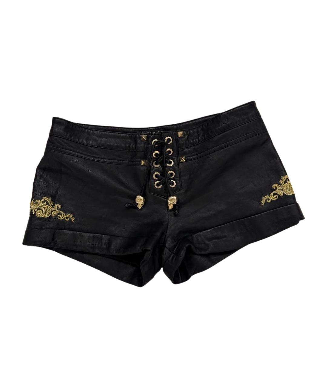 PHILIPP PLEIN Черные кожаные шорты, фото 1