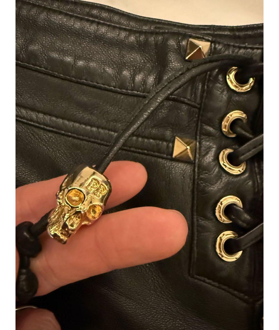 PHILIPP PLEIN Черные кожаные шорты, фото 5