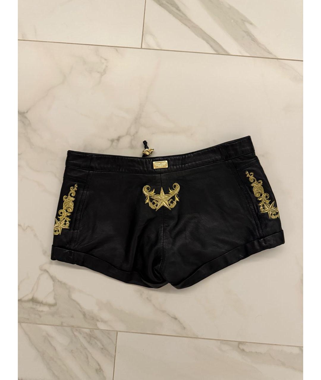 PHILIPP PLEIN Черные кожаные шорты, фото 2