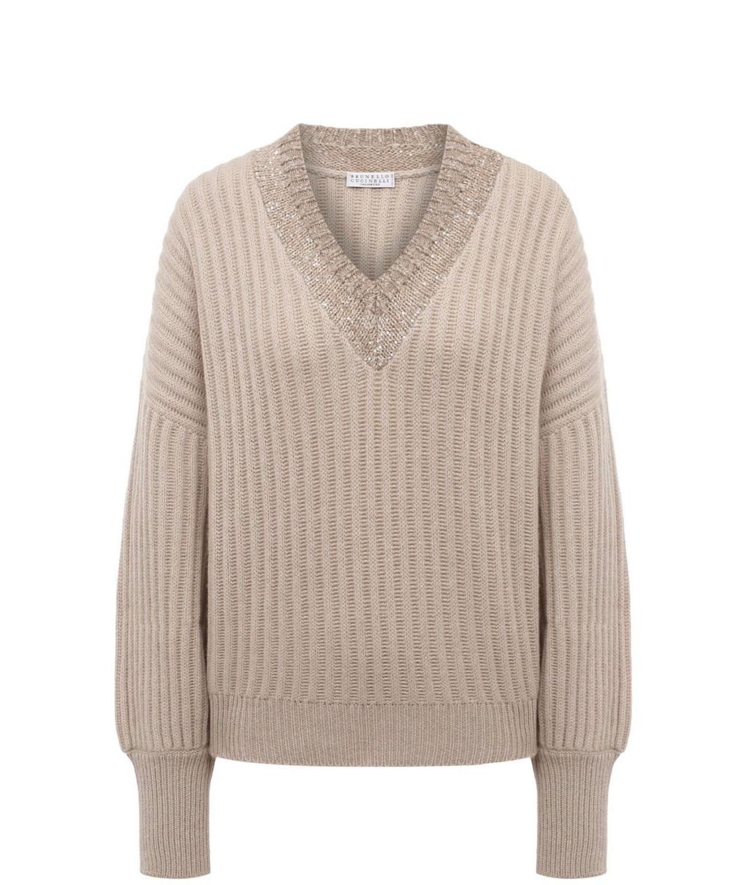 BRUNELLO CUCINELLI Бежевый кашемировый джемпер / свитер, фото 1