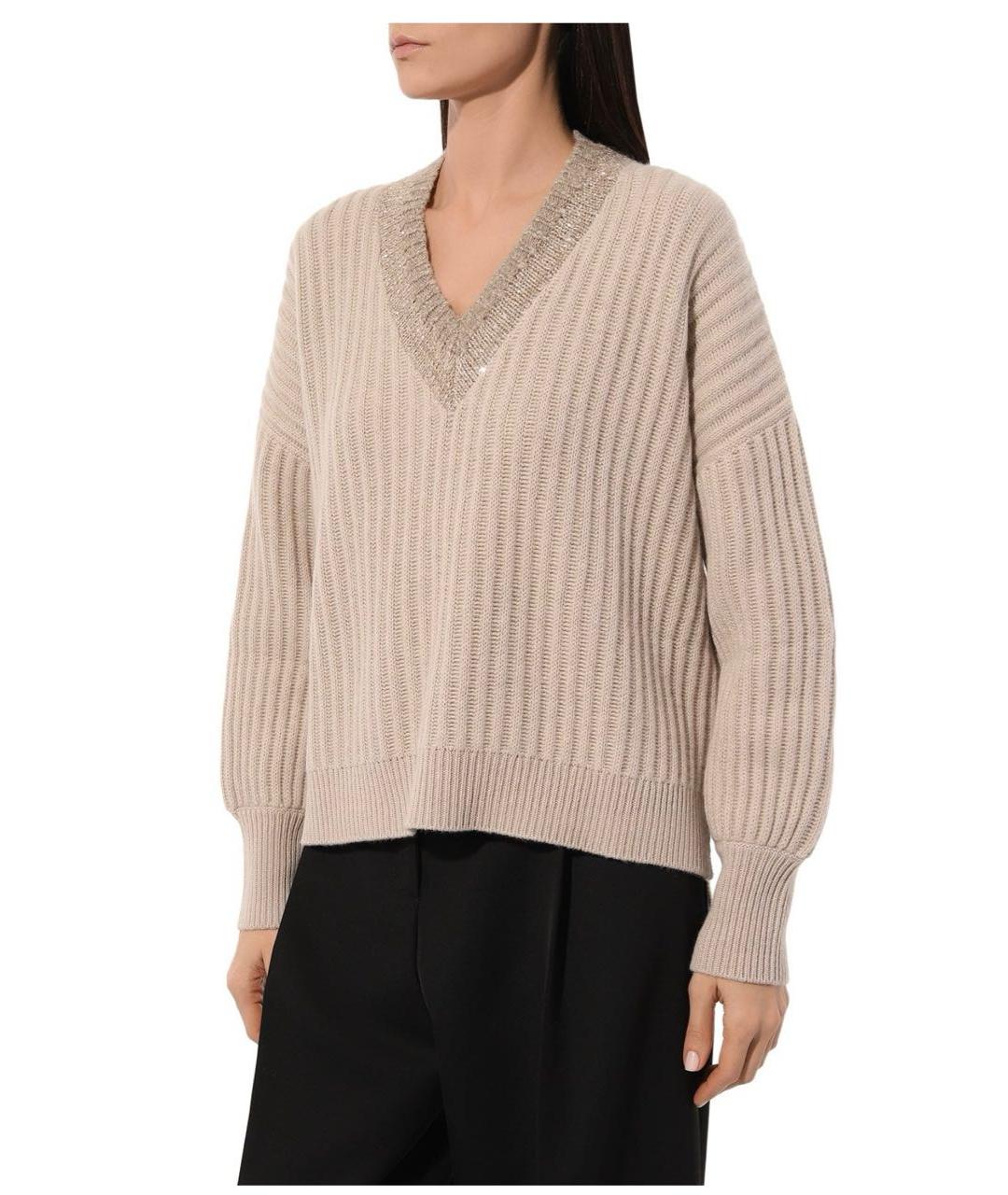 BRUNELLO CUCINELLI Бежевый кашемировый джемпер / свитер, фото 3