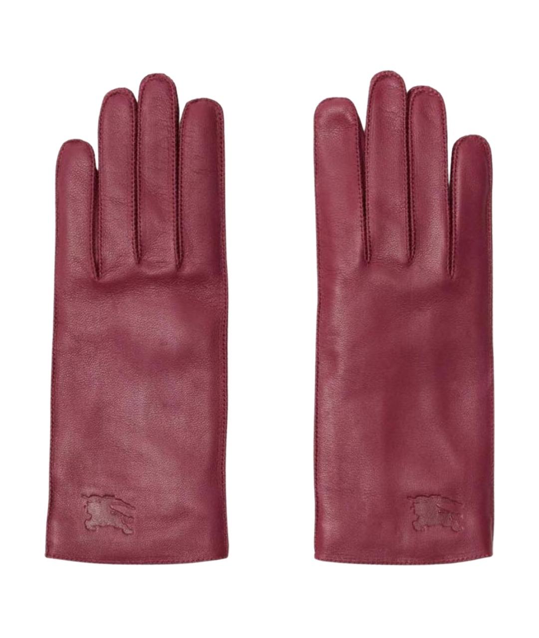 BURBERRY Бордовые кожаные перчатки, фото 9