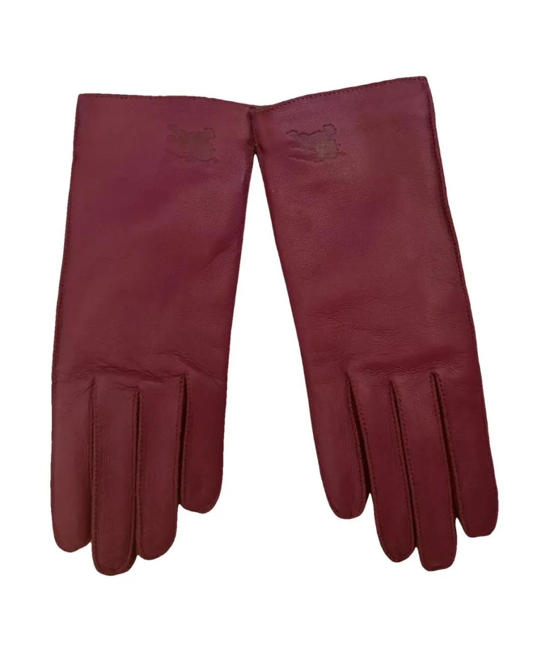 BURBERRY Бордовые кожаные перчатки, фото 3