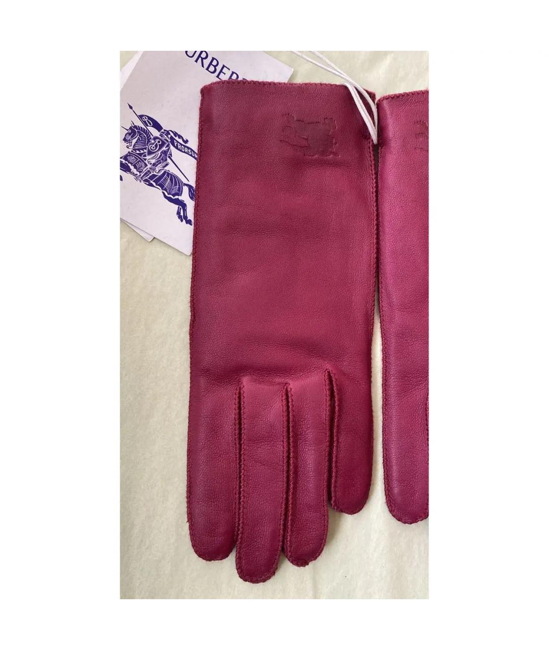 BURBERRY Бордовые кожаные перчатки, фото 4