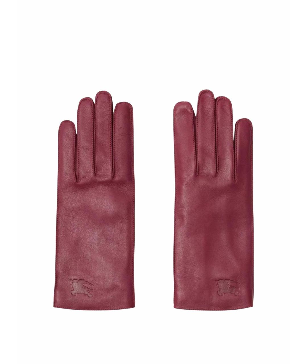 BURBERRY Бордовые кожаные перчатки, фото 1
