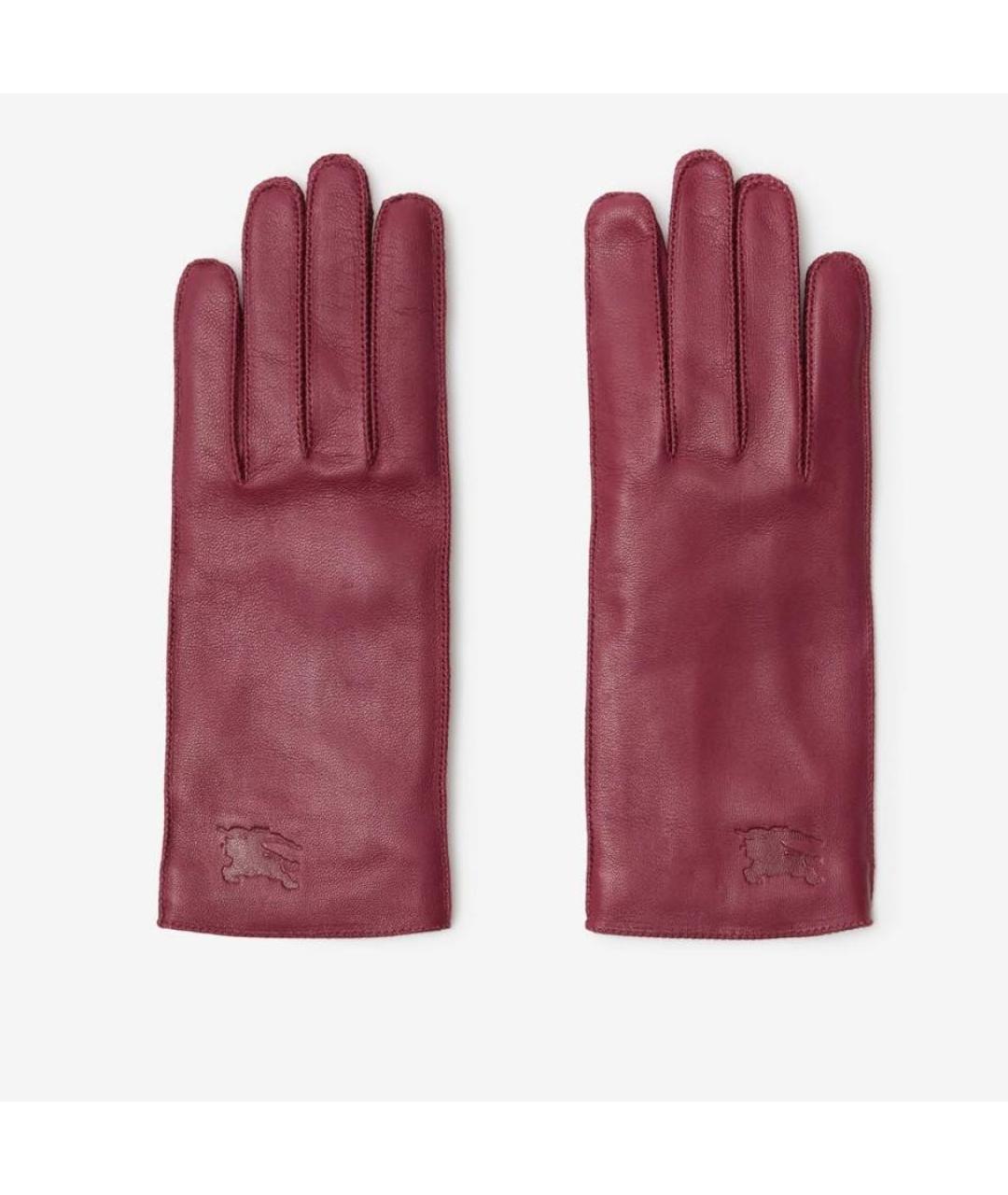 BURBERRY Бордовые кожаные перчатки, фото 8