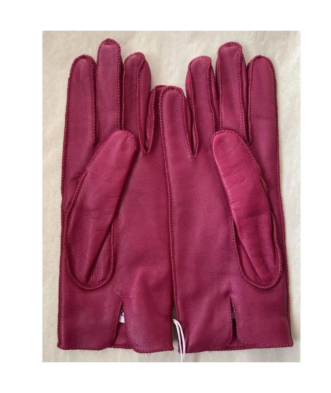 BURBERRY Бордовые кожаные перчатки, фото 2