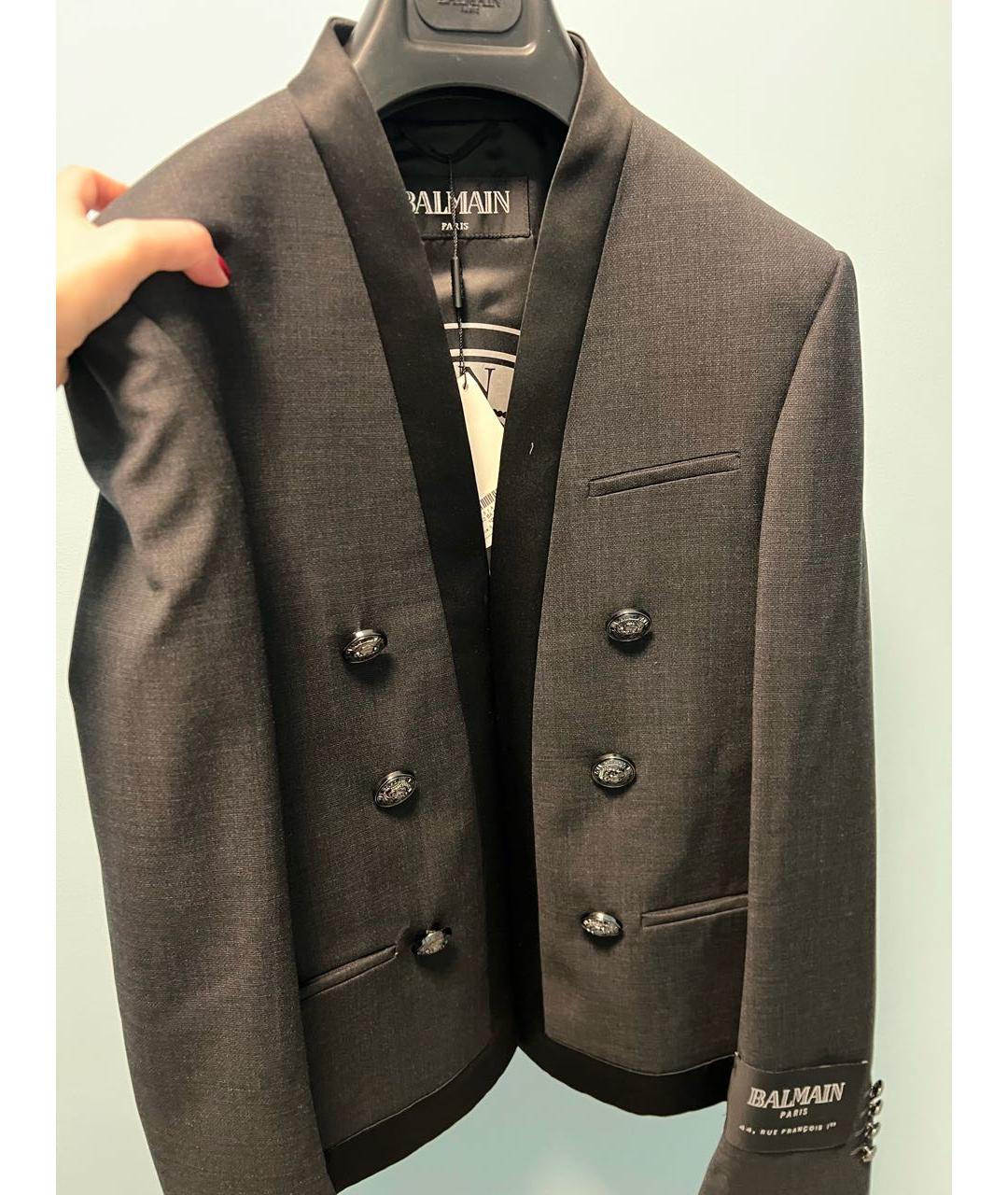 BALMAIN Антрацитовый шерстяной жакет/пиджак, фото 2
