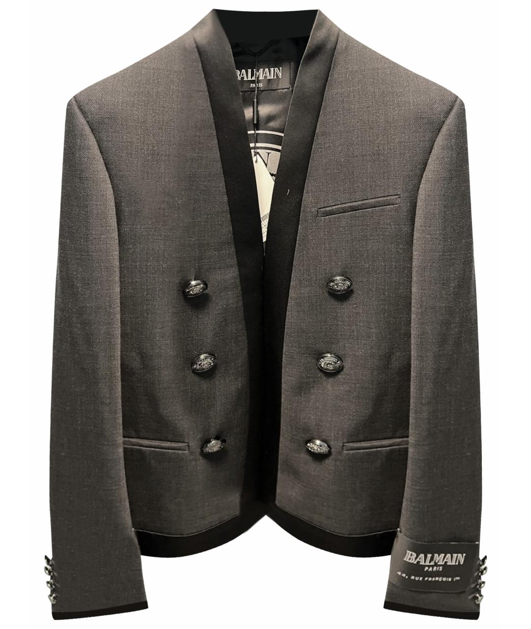 BALMAIN Антрацитовый шерстяной жакет/пиджак, фото 1